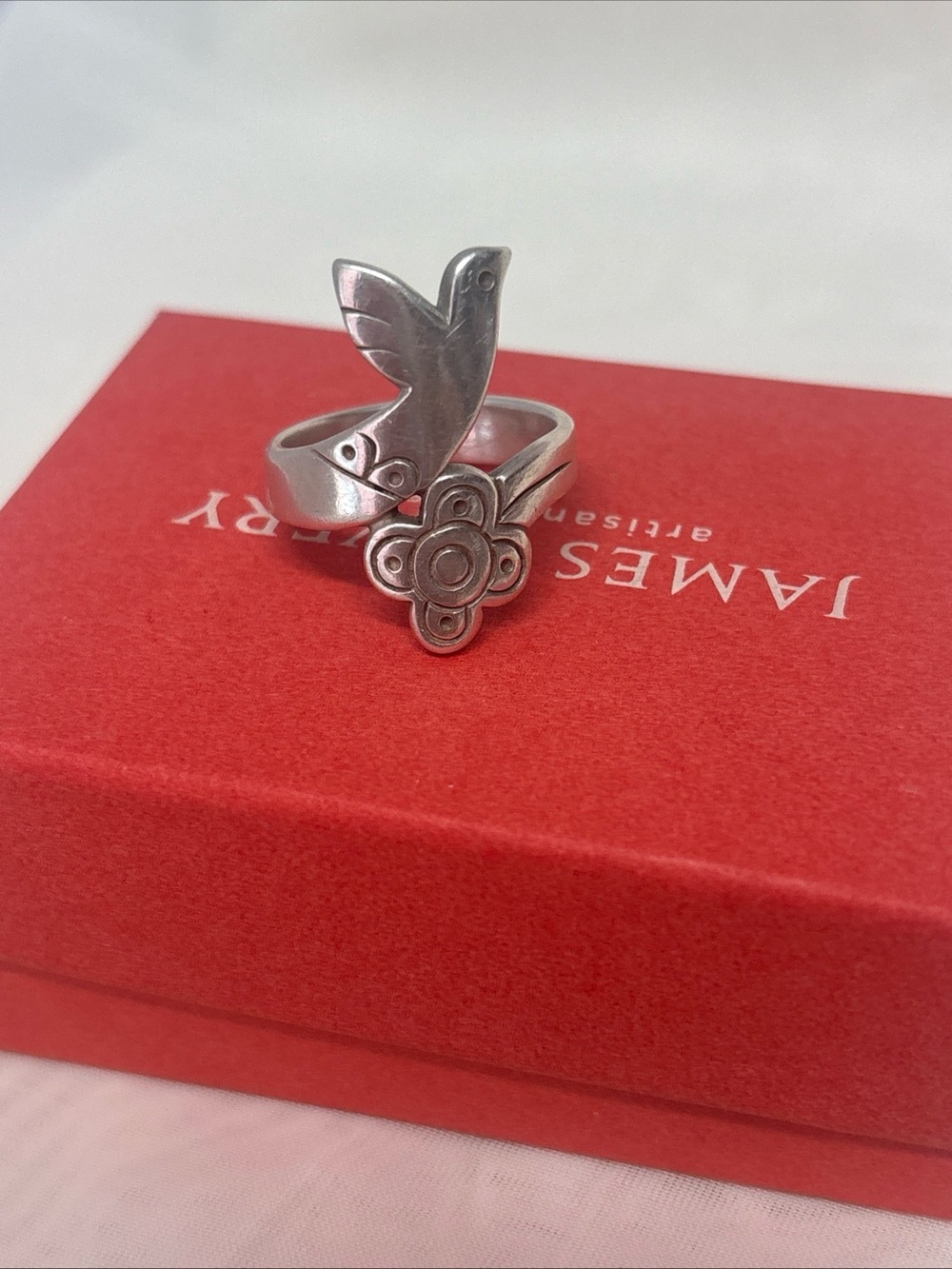 James Avery Sterling La Paloma 60 Year Anniversary Dove and Flower Ring - Silver